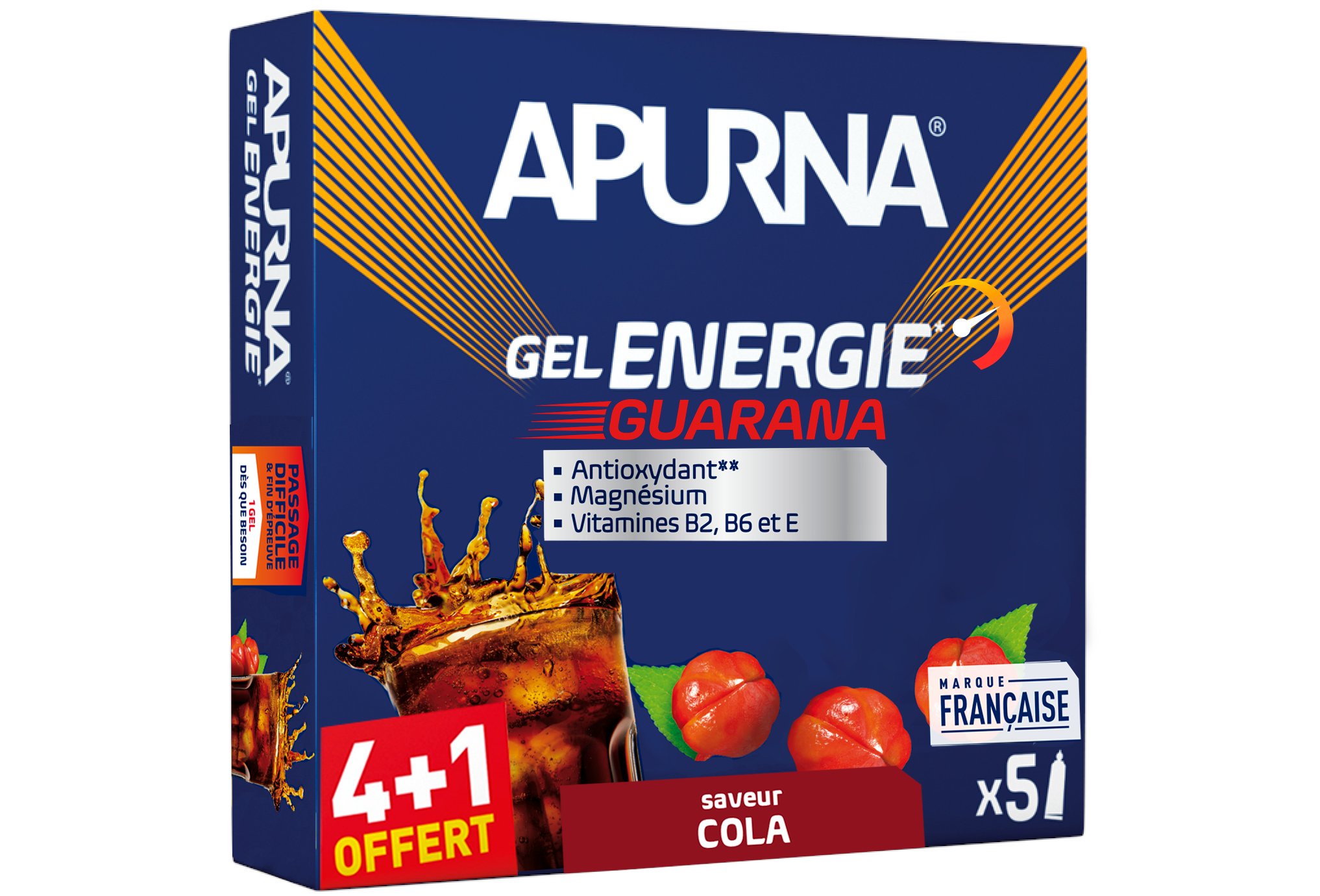 Apurna Étui gels énergie Guarana - Cola 4+1 Diététique Gels