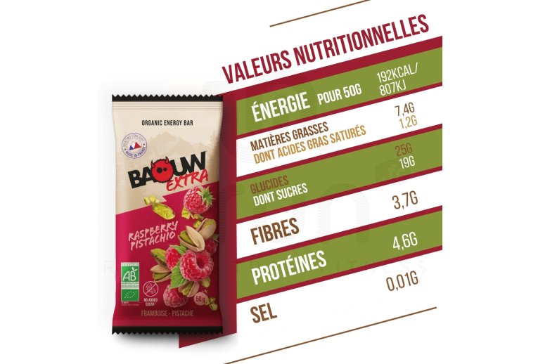 Baouw Bio-Energieriegel Extra - Himbeere - Pistazie