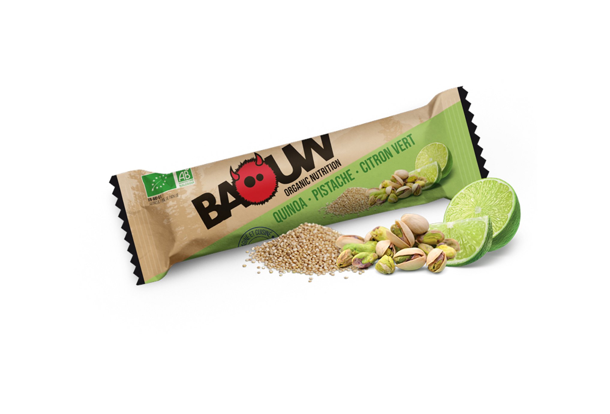 Baouw Barre nutritionnelle bio - Quinoa - Pistache - Citron vert Diététique Barres