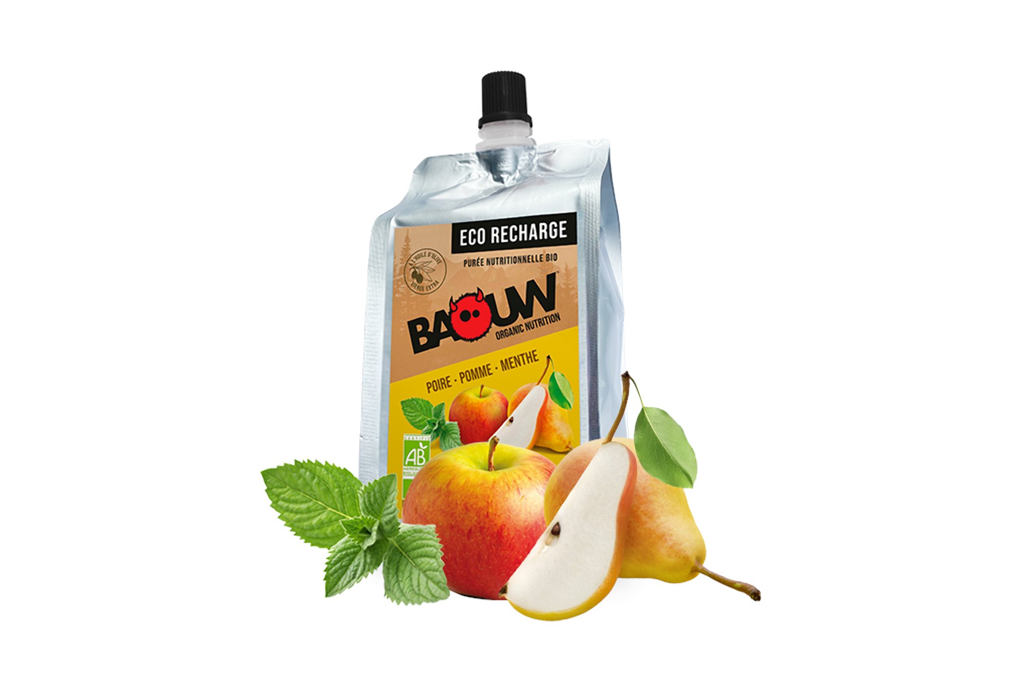 Baouw Eco recharge XXL purée nutritionnelle bio - Poire - Pomme - Menthe Diététique Gels