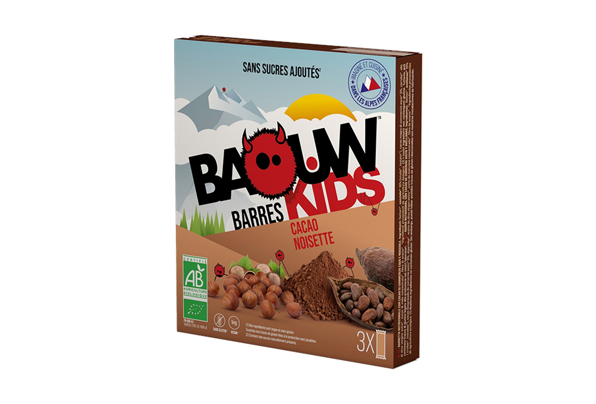 Baouw Étui 3 barres nutritionnelles bio - Cacao - Noisette - KIDS Diététique Barres