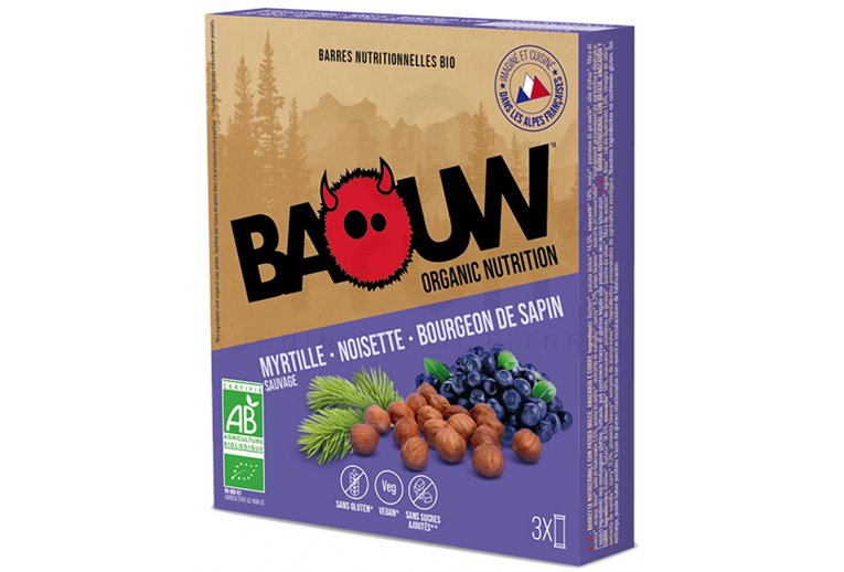 Baouw tui 3 barres nutritionnelles bio - Myrtille sauvage - Noisette - Bourgeon de sapin