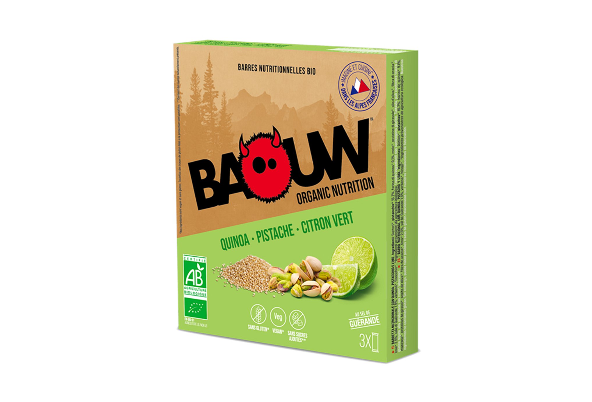 Baouw Étui 3 barres nutritionnelles bio - Quinoa - Pistache - Citron vert Diététique Barres