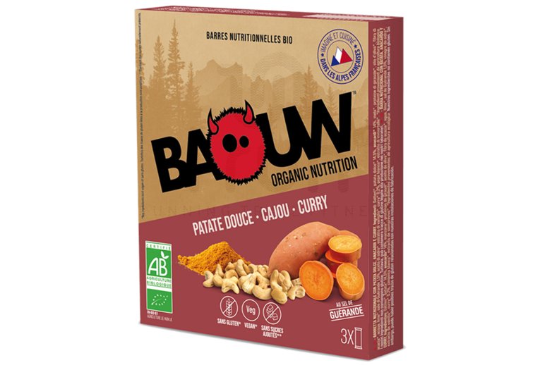Baouw ?tui 3 barres nutritionnelles bio - Patate douce - Cajou - Curry