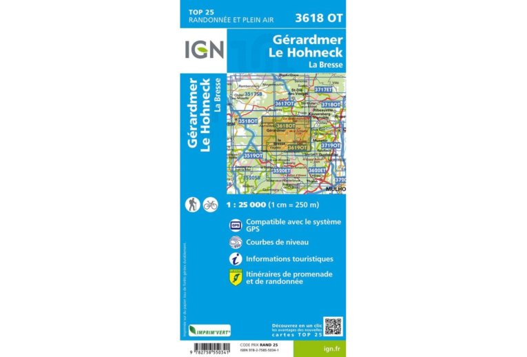 Carte IGN Gérardmer Le Hohneck 3618OT