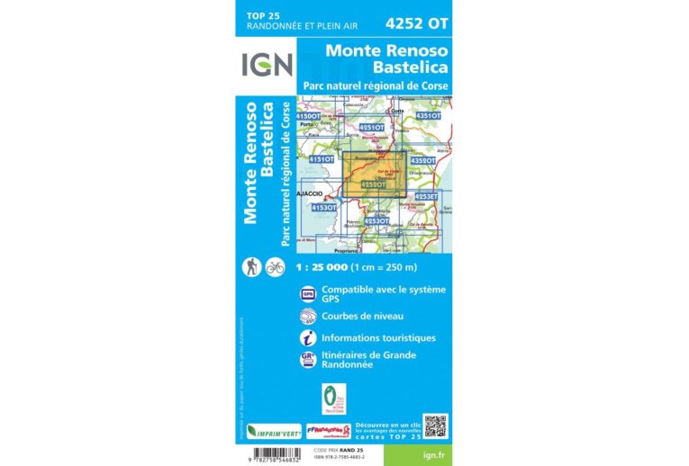 Carte IGN Monte Renoso Bastelica 4252OT