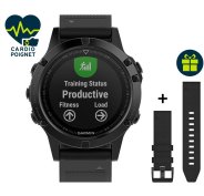 Garmin Pack Fenix 5 GPS Multisport Sapphire + Bracelet cuir QuickFit