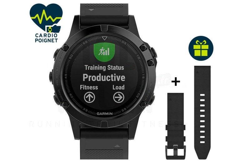 Garmin Pack Fenix 5 GPS Multisport Sapphire + Bracelet cuir QuickFit