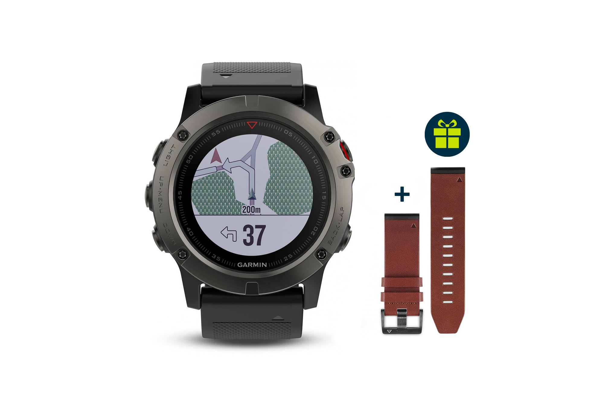 Garmin Pack Fenix 5X GPS Multisport Sapphire + Bracelet cuir QuickFit Cardio-Gps
