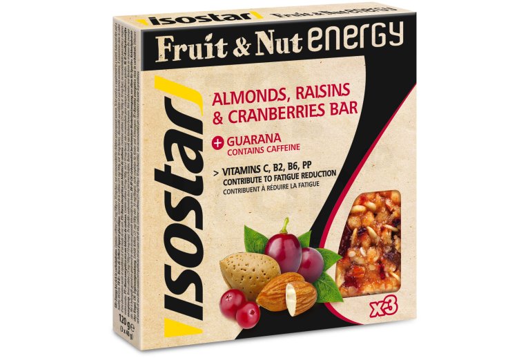Isostar Estuche de 3 barras energ�ticas Fruit&Nut Energy- Almendras, pasas y ar�ndanos
