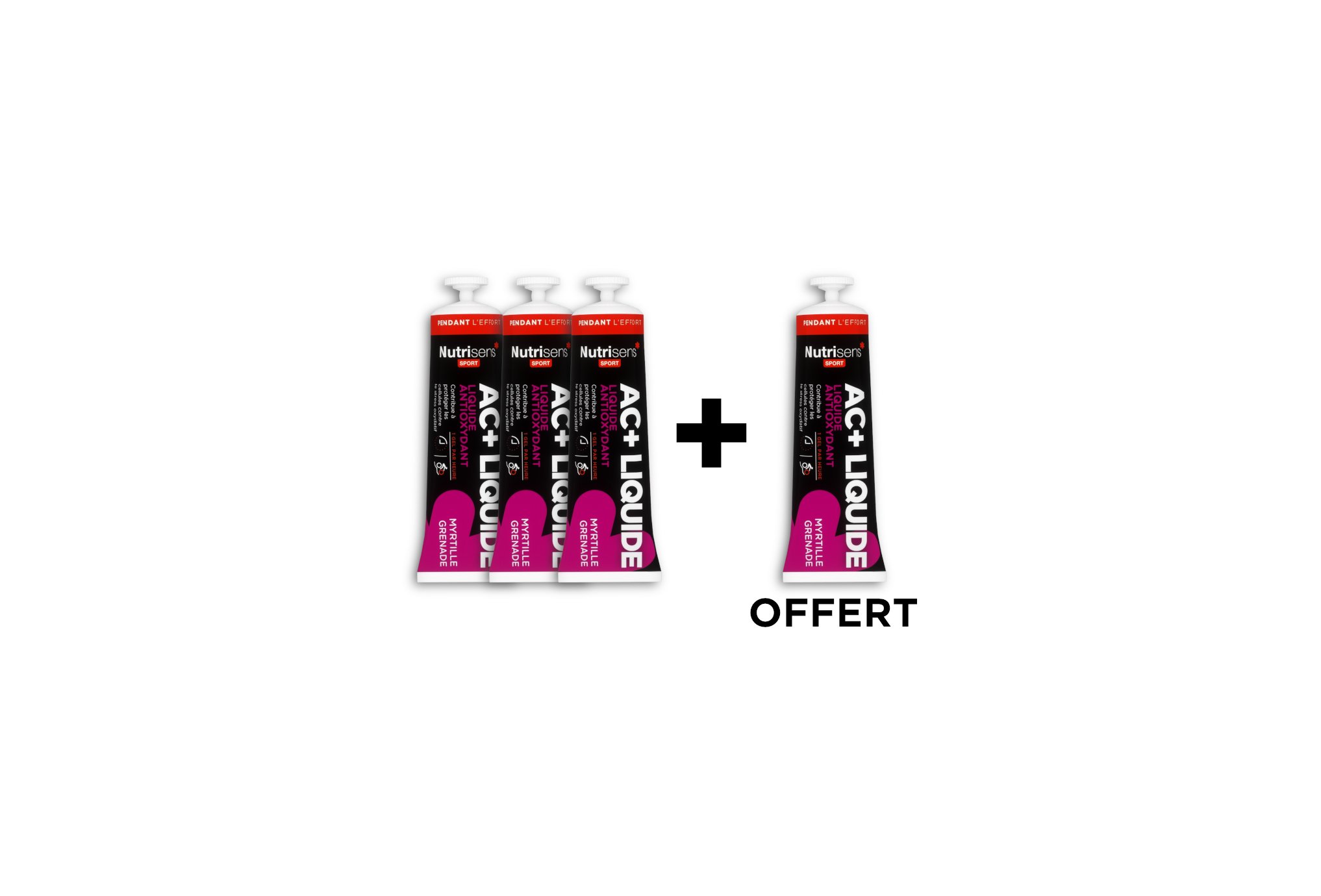 Nutrisens Sport Étui 3 Gels + 1 offert AC+ Anti-oxydant Liquide - Myrtille/Grenade Diététique Gels