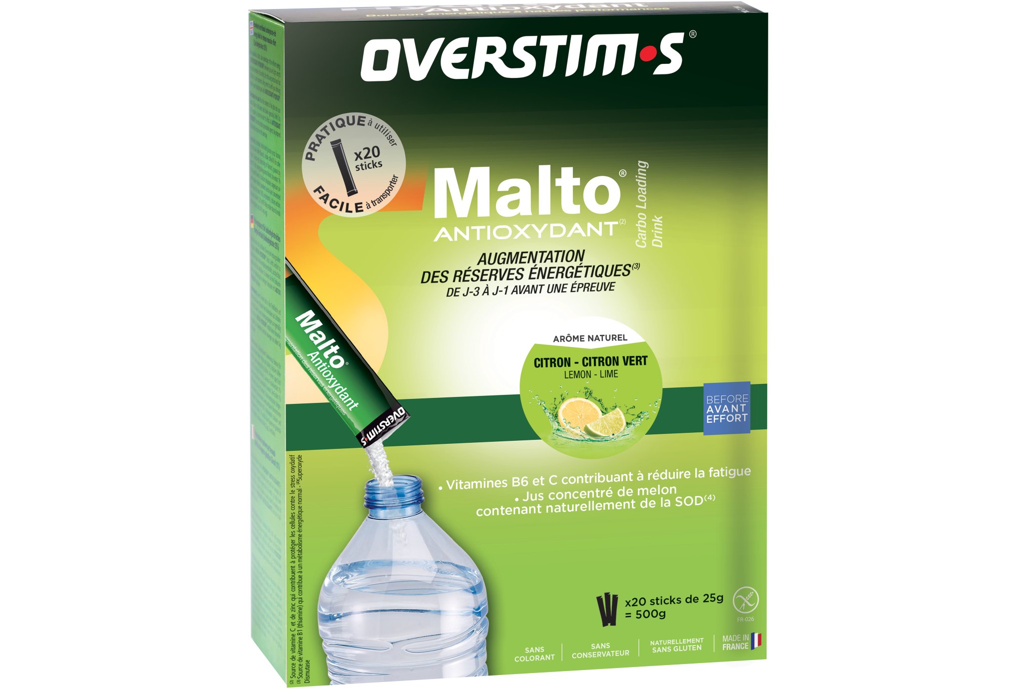OVERSTIMS Malto Antioxydant 20 sticks - Citron/citron vert Diététique Préparation
