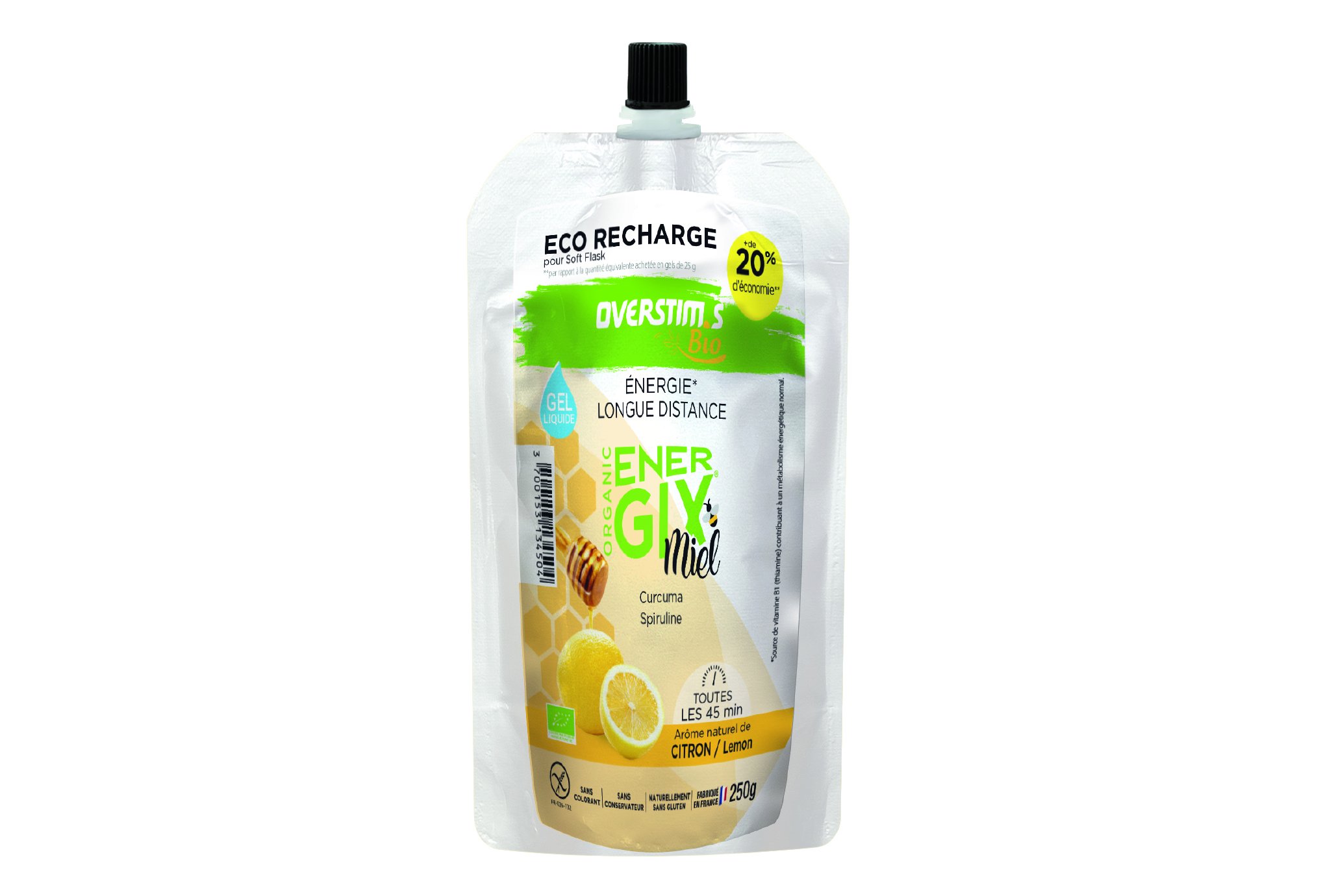 OVERSTIMS Recharge Éco Gel Énergétique Energix Miel Bio 250 g - Citron Diététique Gels