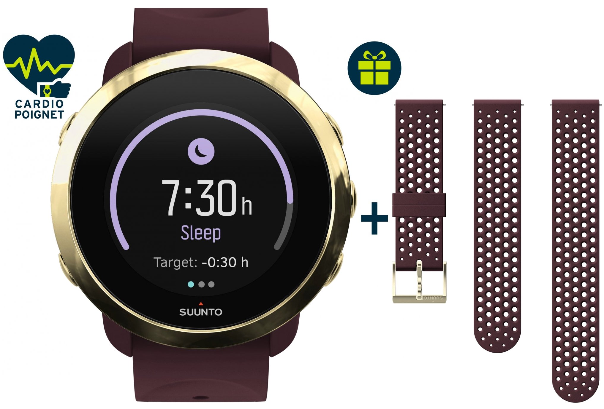 Suunto Pack 3 Fitness Burgundy + bracelet Burgundy Gold offert Cardio-Gps